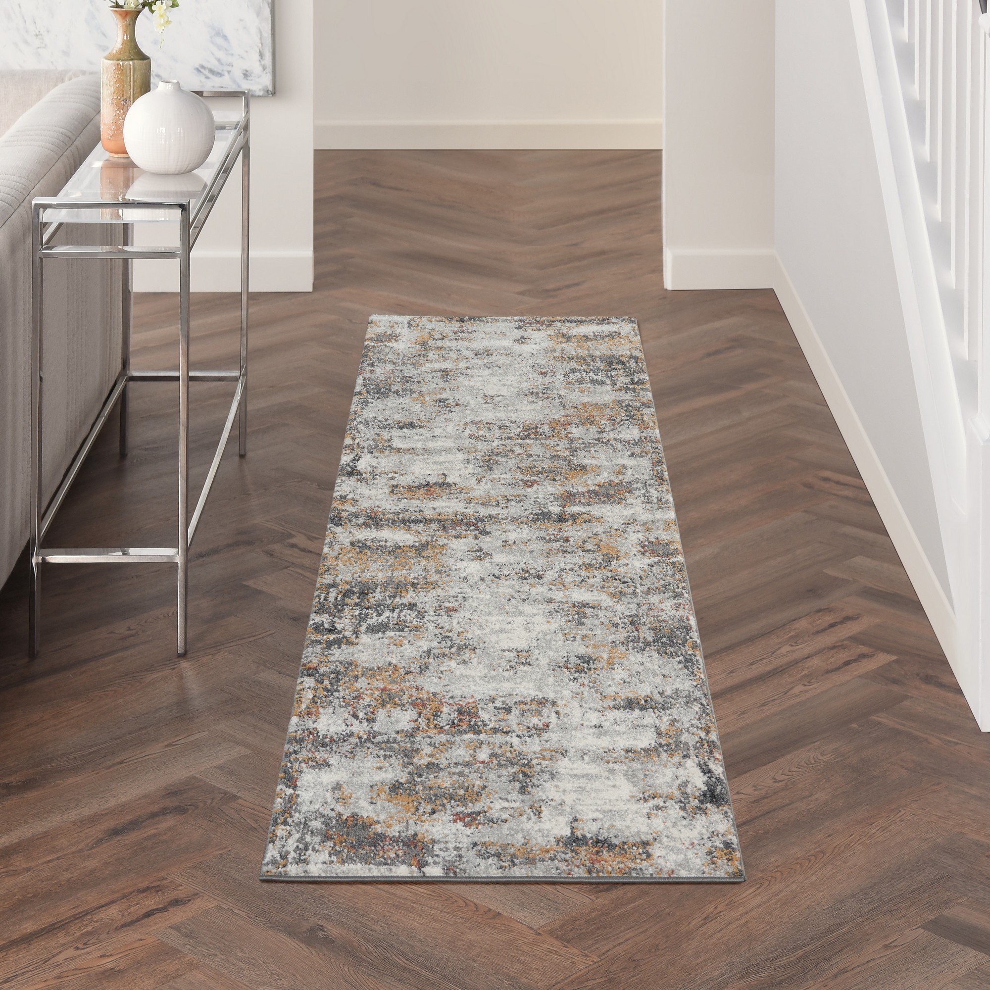 Tangra Tnr03 Runner Rug By Nourison In Grey Multicolour